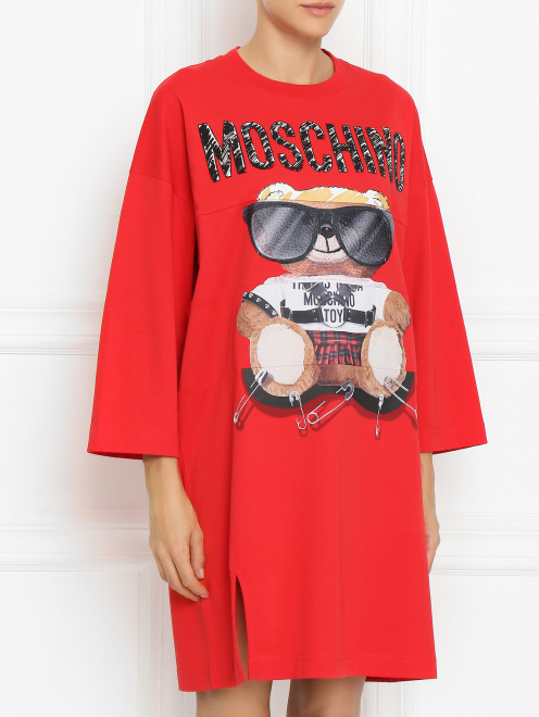 Платье свободного кроя с принтом и аппликацией Moschino - МодельВерхНиз