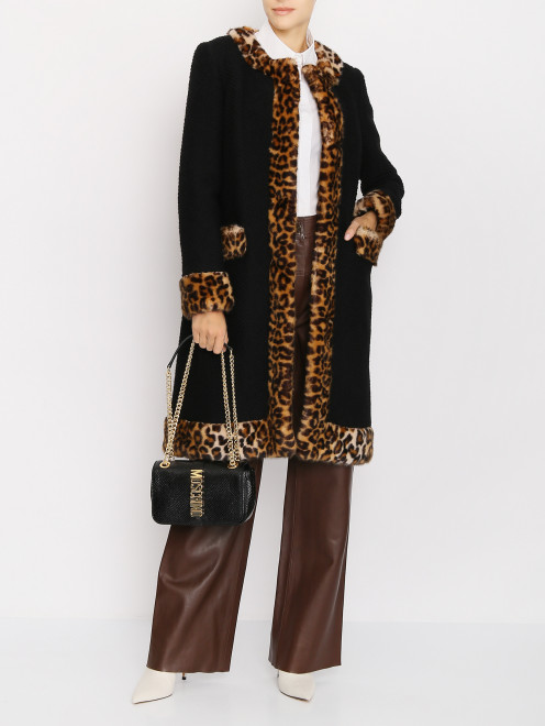 Пальто из шерсти с контрастной отделкой Moschino - МодельОбщийВид