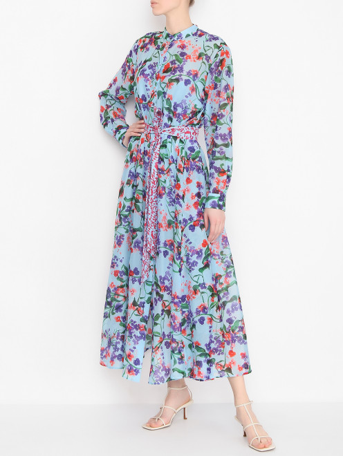 Платье из хлопка и шелка с цветочным узором Saloni - МодельОбщийВид