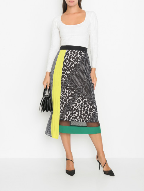 Плиссированная юбка-миди с контрастными вставками Marina Rinaldi - МодельОбщийВид