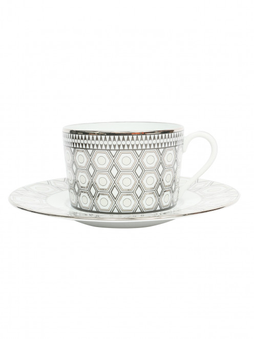 Чайная чашка из фарфора с блюдцем с геометрическим орнаментом Haviland - Общий вид