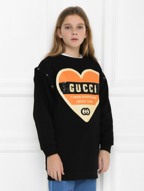 Удлиненный свитшот с принтом и пайетками Gucci - МодельВерхНиз