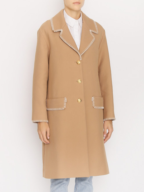 Пальто из смешанной шерсти с контрастной вышивкой Moschino Boutique - МодельВерхНиз