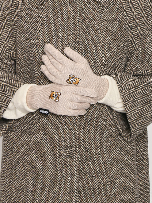 Перчатки из шерсти с аппликацией Moschino - МодельОбщийВид