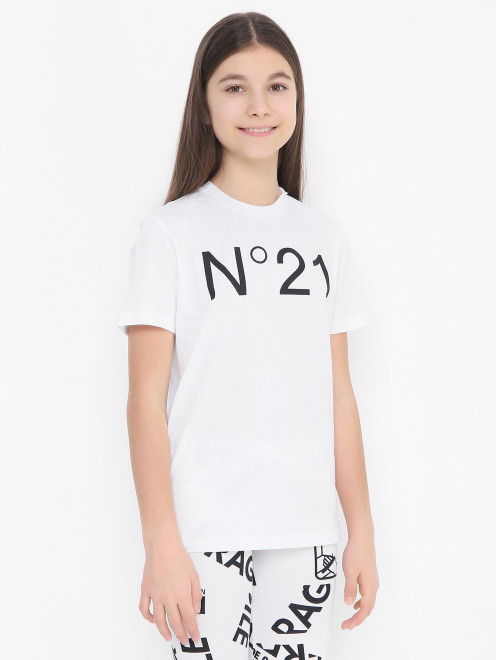 Хлопковая футболка с принтом N21 - МодельВерхНиз