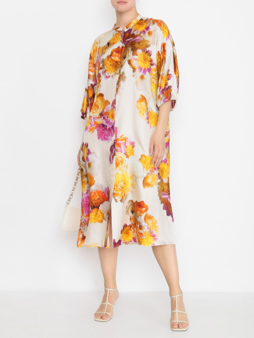 Платье из шелка с цветочным узором Marina Rinaldi - МодельОбщийВид