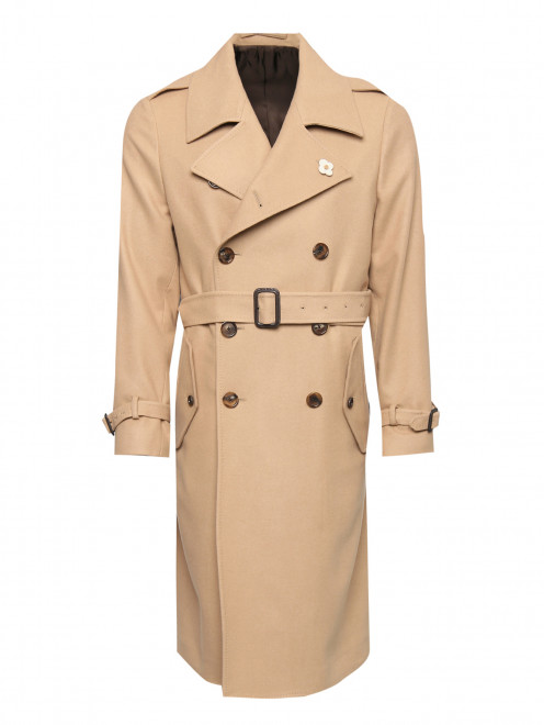 Двубортное пальто из шерсти с карманами LARDINI - Общий вид
