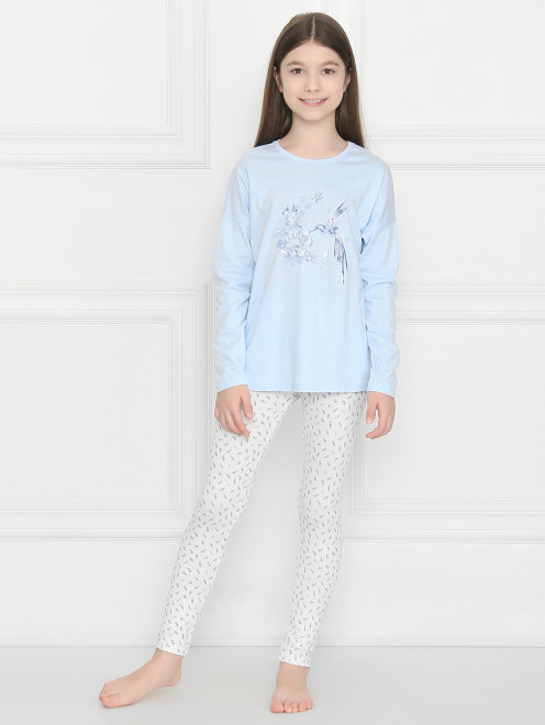 Пижама хлопковая с цветочным принтом  Sanetta - МодельОбщийВид